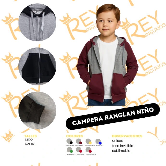 [BBFAA] Campera Ranglan Niño Frisa Sublimable