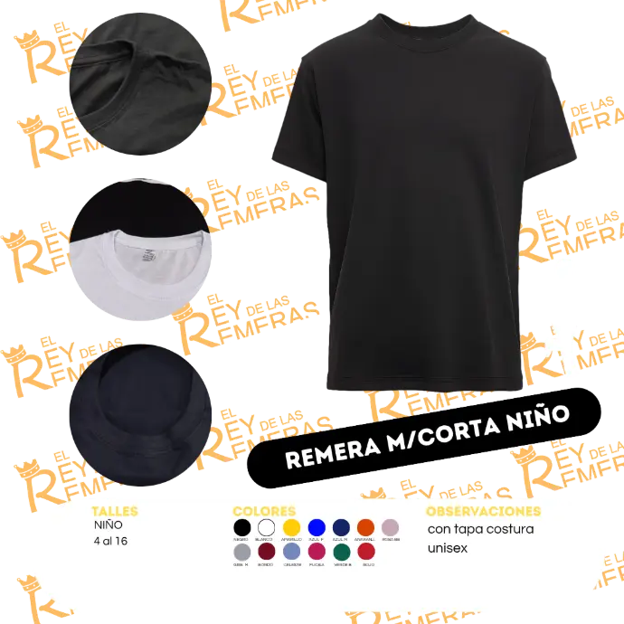 [ABFAA] Remeras Niños Algodón Peinado c/tapa costura