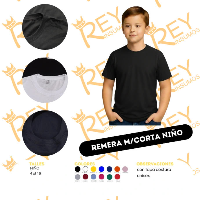 [ABFAA] Remeras Niños Algodón Peinado c/tapa costura