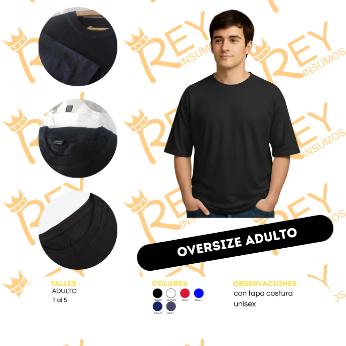 [ABJAA] Remeras Oversize Adulto Algodón Peinado c/tapa costura (S (1), Blanco)