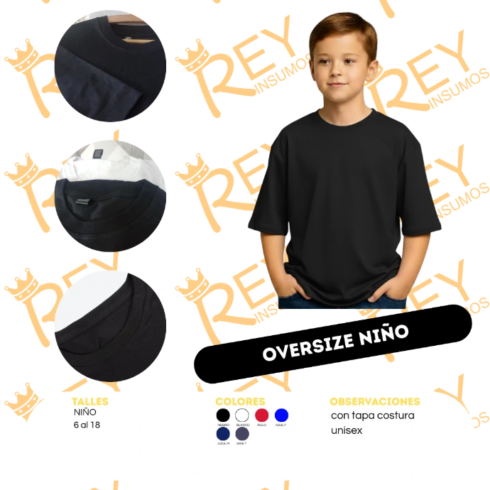 Remeras Oversize Niños Algodón Peinado c/tapa costura